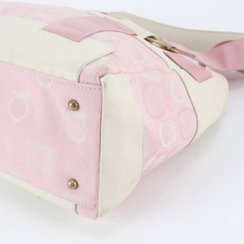 Salvatore Ferragamo Gancini Leather Canvas Tote Bag Handbag Shoulder Pink Wom... - Picture 4 of 9